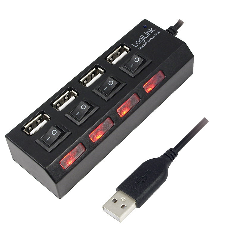 LogiLink USB 2.0 HUB 4-port, 2A táppal, fekete