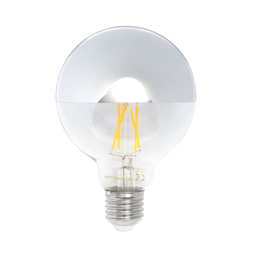 LED gömb(G95), E27, 4W, ezüstözött üvegbúra, 2700K, 400LM, 230V