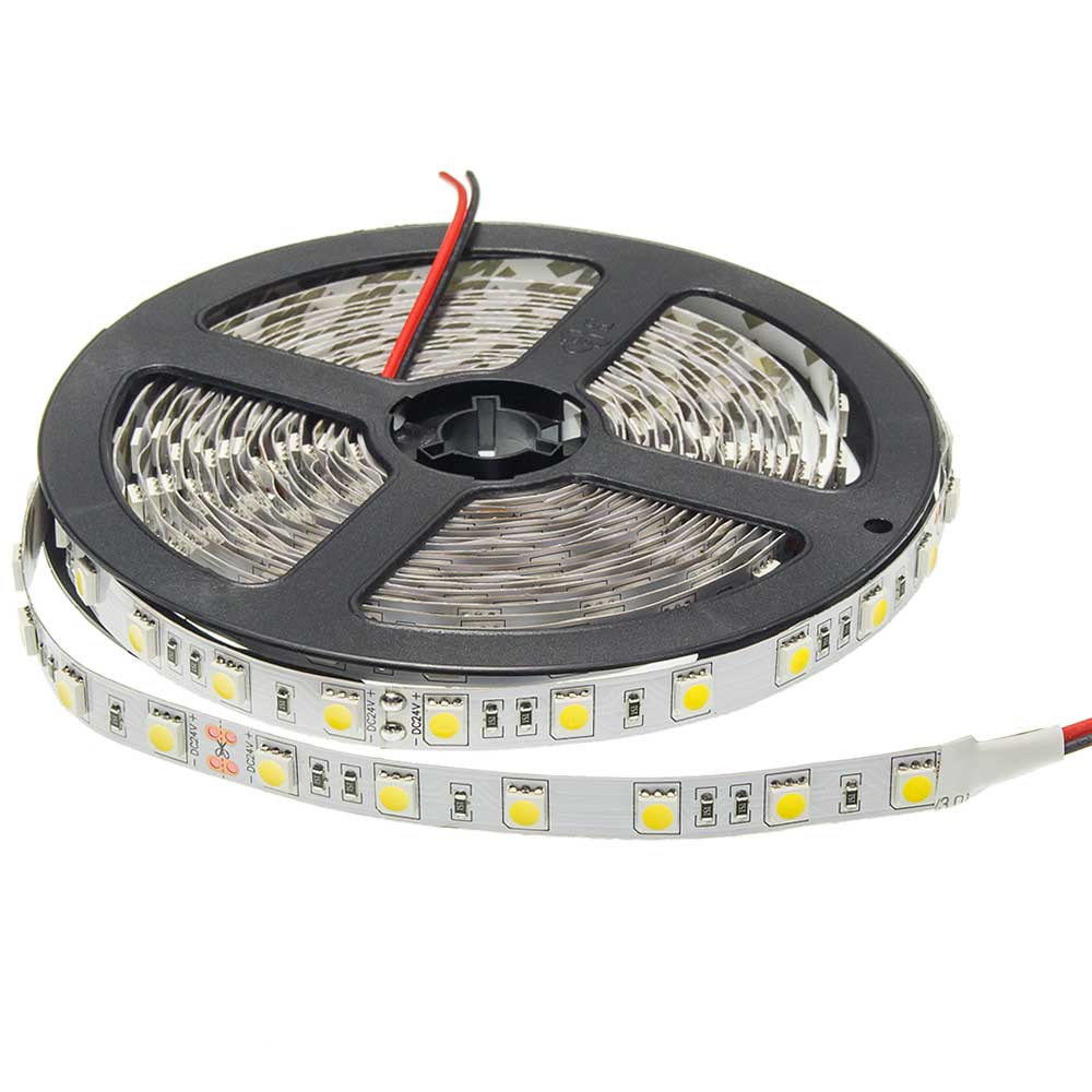 LED szalag, 5050, 24V, 60 SMD/m, nem vízálló, semleges fehér fény