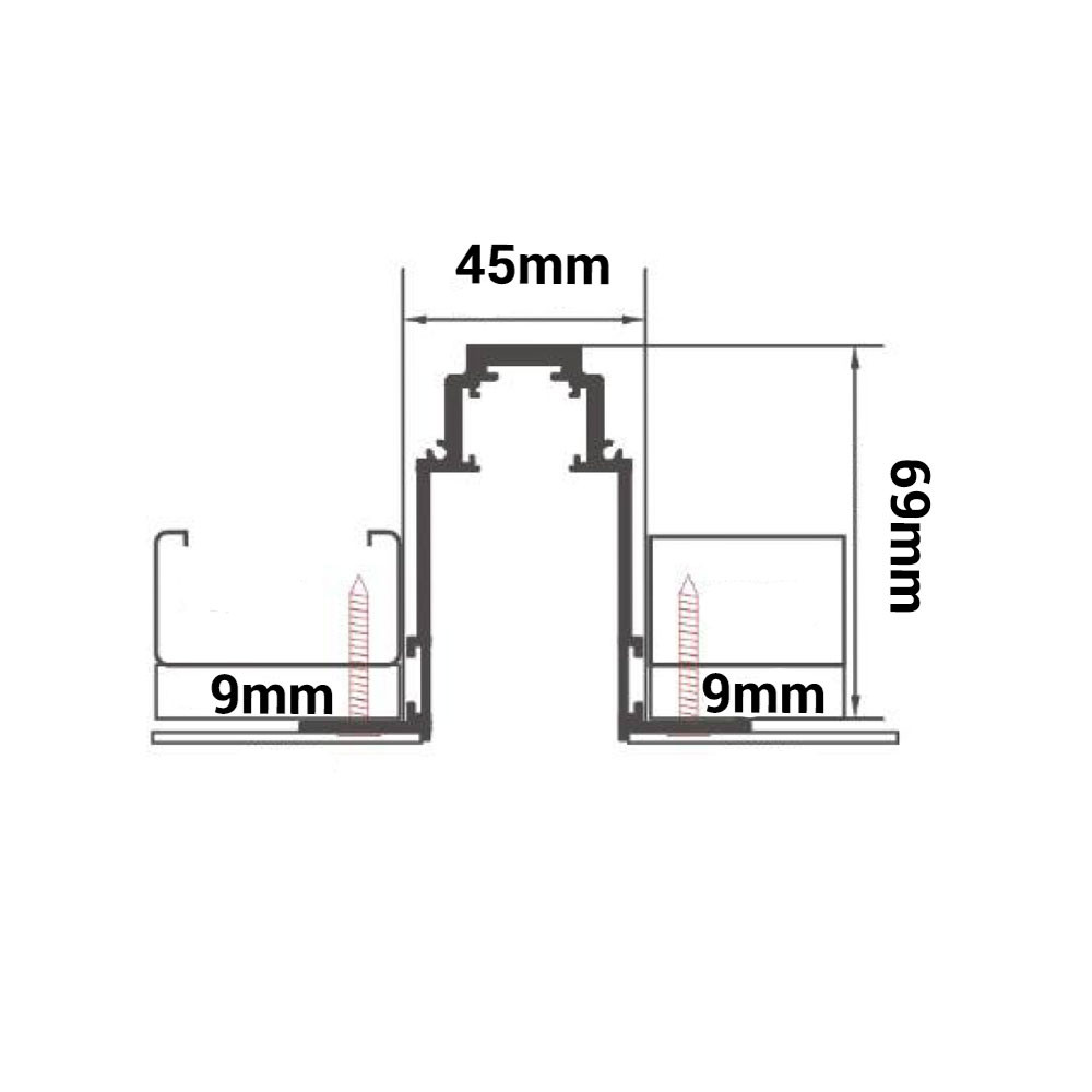 LED mágneses beépíthető sín rendszer, fekete, 1 méter, 78*39mm