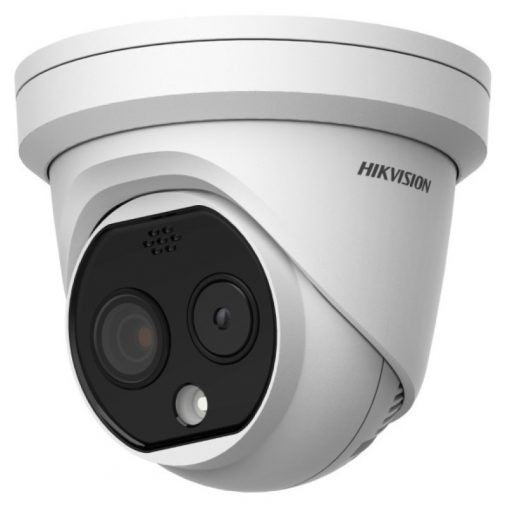 Hikvision IP hőkamera. 4 Mpx-es, kültéri, dome, 3,1 mm hőkamera-objektív, 4 mm fix normál objektív, valós WDR, VCA, PoE