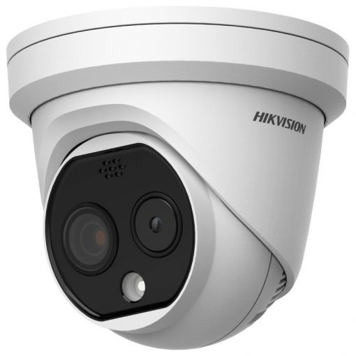 Hikvision IP hőkamera. 4 Mpx-es, kültéri, dome, 2,1 mm hőkamera-objektív, 2,2 mm fix normál objektív, valós WDR, VCA, Po