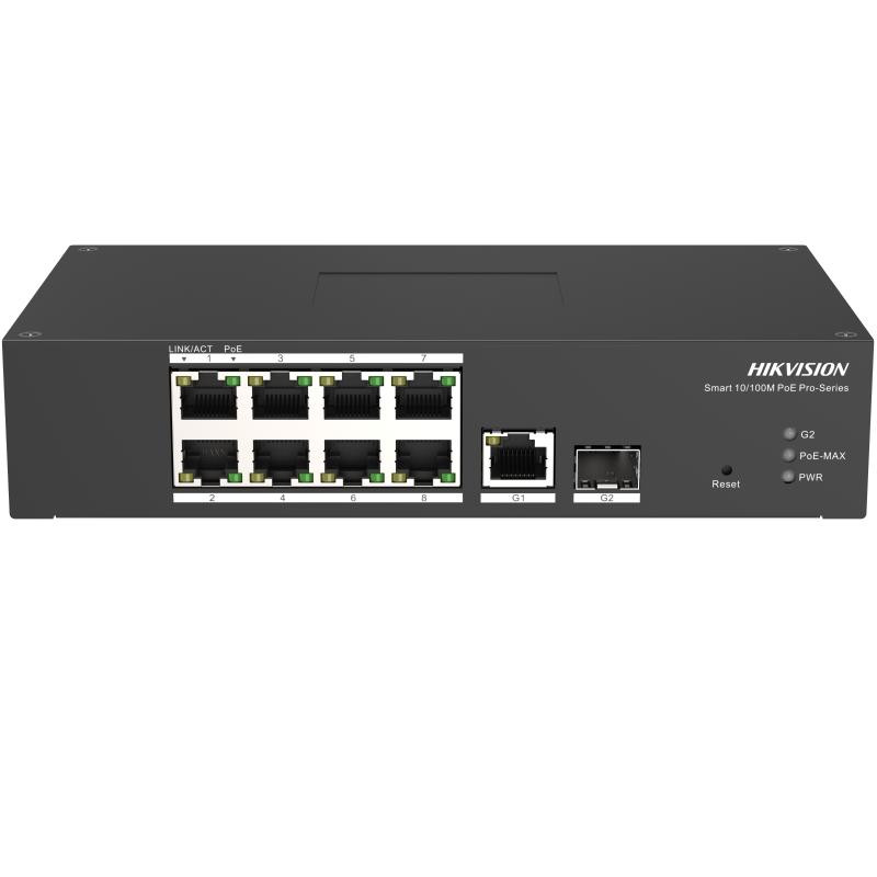 Hikvision DS-3T1310P-SI/HS PoE switch, kültéri, DIN sínre szerelehető, 802.3af/at, AI Extend mód, Smart menedzsment, PoE