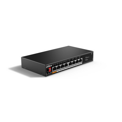 Dahua SF1008LP PoE switch, beltéri, asztali, 802.3af/at/ Hi-PoE 60 W, AI Extend mód, AI PoE mód, nem menedzselhető, PoE