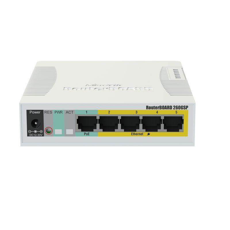 MikroTik Cloud Smart Switch 260GSP CSS106-1G-4P-1S, beltéri, asztali, Web menedzsment, Controller szoftver, Gigabit LAN