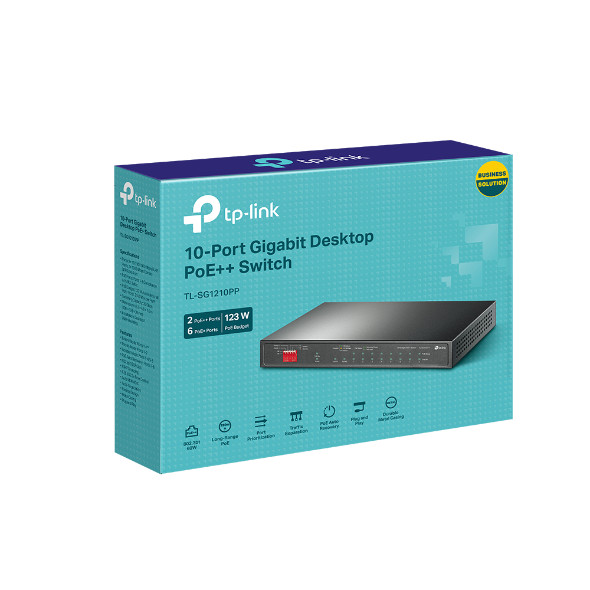 TP-Link TL-SG1210PP PoE Switch, beltéri, asztali/fali, 802.3af/at/bt, Nem menedzselhető, PoE port 8, Gigabit LAN port 9,