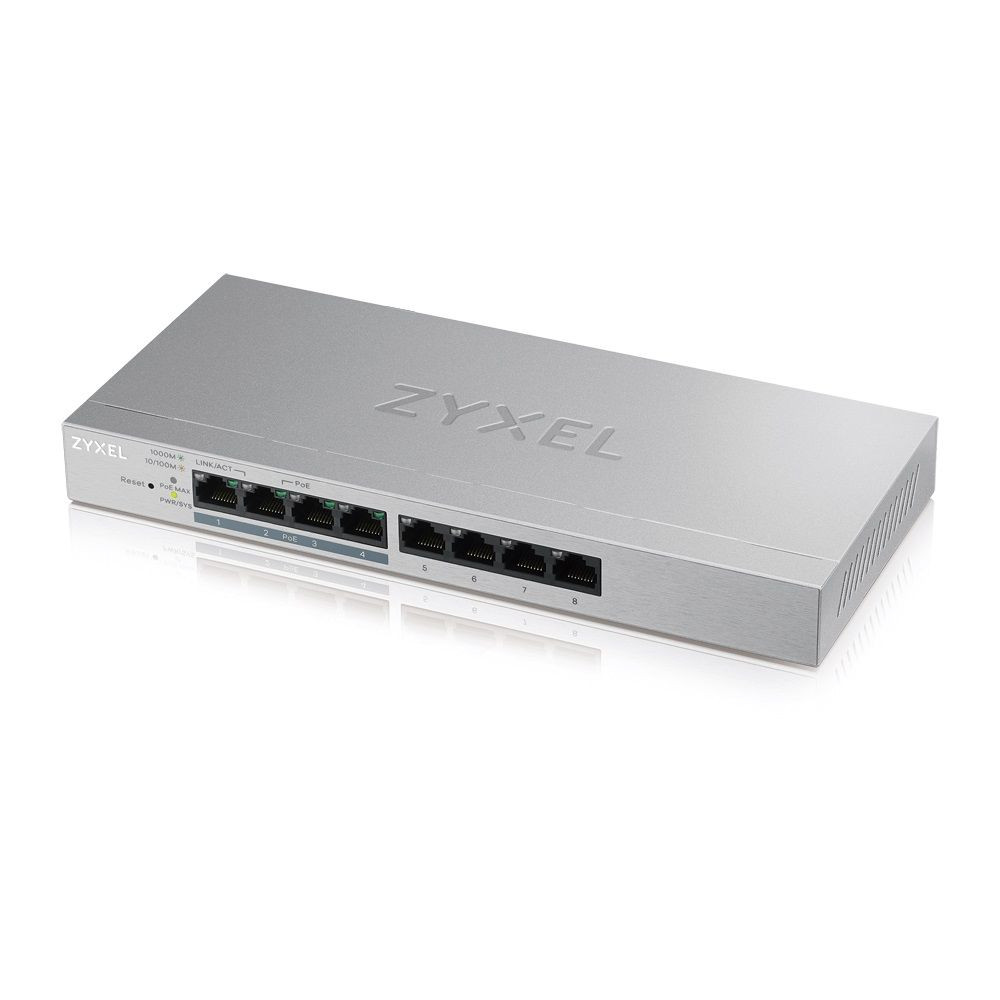 Zyxel GS1200-8HPV2 4 LAN + 4 PoE switch, beltéri, asztali, 802.3af/at, Web menedzsment, PoE port 4, Gigabit LAN port 8