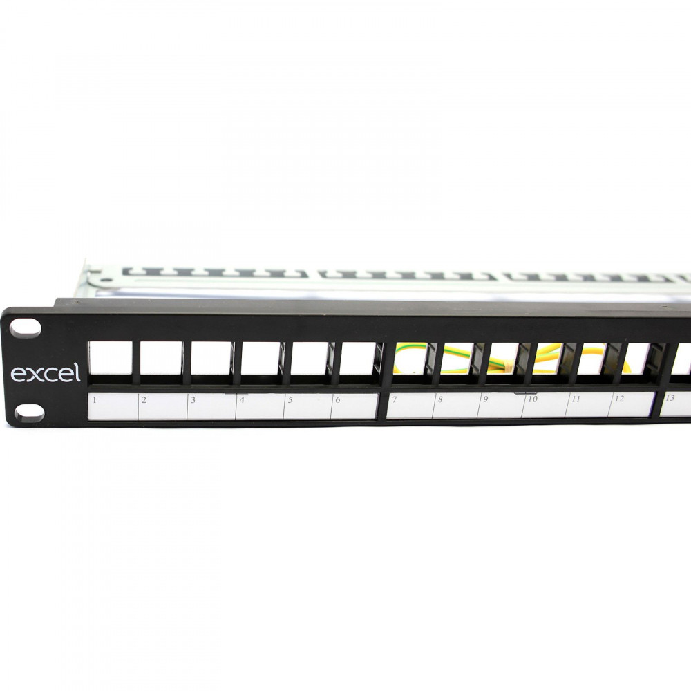 Moduláris 24 portos patchpanel 1U, fekete EXCEL 100-095, rackszekrény kiegészítő, beltéri