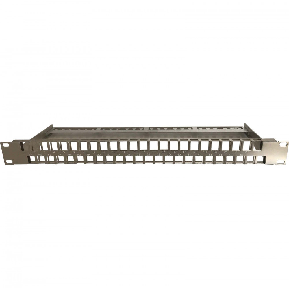 Excel 48 portos patchpanel, 1U magas, üres, 100-042, rackszekrény kiegészítő, beltéri, külső méret 482 x 44 x 153 mm