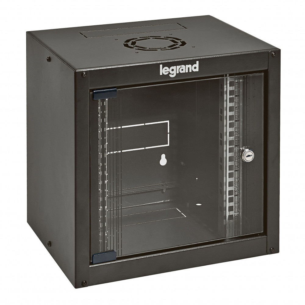 Legrand Linkeo 10" fali rack szekrény 320 x 300 x 6U üvegajtó 646230, rackszekrény, beltéri, külső méret 373 x 303 x 359