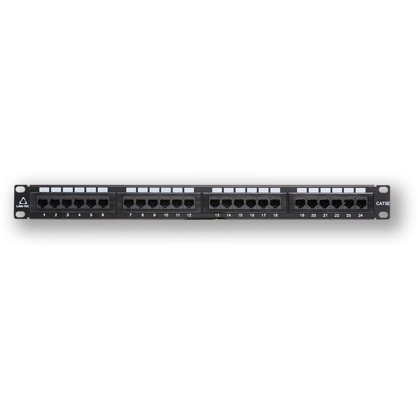 24 portos CAT5e patch panel, fekete, rackszekrény kiegészítő, beltéri