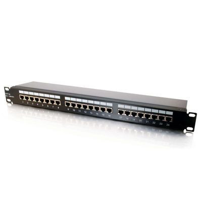 24 portos CAT5e patch panel, árnyékolt, rackszekrény kiegészítő, beltéri