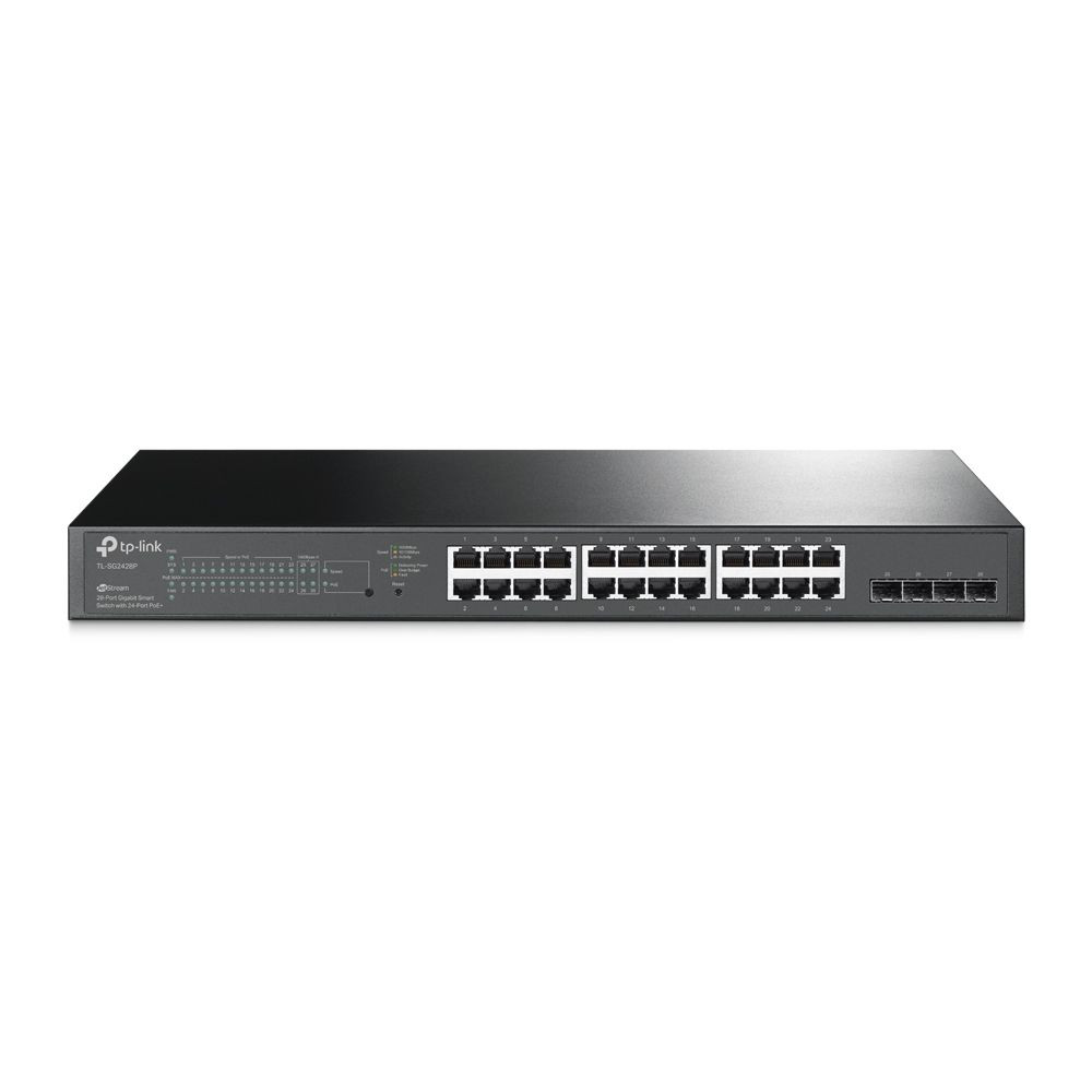 TP-Link PoE switch TL-SG2428P, beltéri, 19” rackbe szerelhető, 802.3af/at, Layer 2, PoE port 24, Gigabit LAN port 24, Up