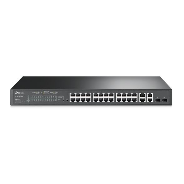 TP-Link TL-SL2428P PoE+ Switch, beltéri, 19” rackbe szerelhető, 802.3af/at, Smart menedzsment, PoE port 24, 10/100 LAN p