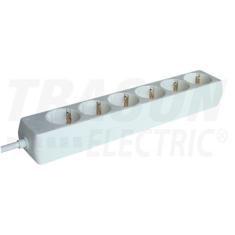 Tracon hordozható elosztósáv, 230 V AC, 16 A, 6 x SHUKO, 3 x 1,0 mm2, H05VV-F, 1,5 m, fehér