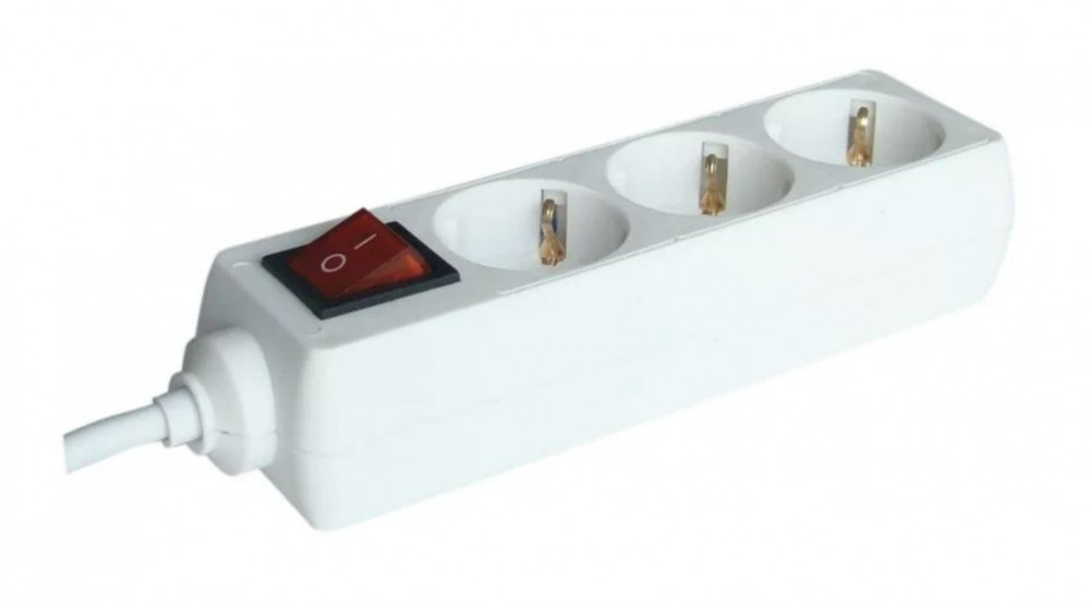 Tracon hordozható elosztósáv, 250 V AC, 16 A, 3 x SHUKO, 3 x 1,5 mm2, H05VV-F, 3 m, kapcsolóval, fehér