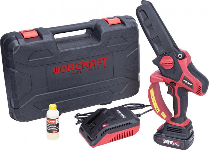 Worcraft CHS-S20LiBM szénkefe nélküli láncfűrész 15 cm, akkumulátor, töltő, koffer