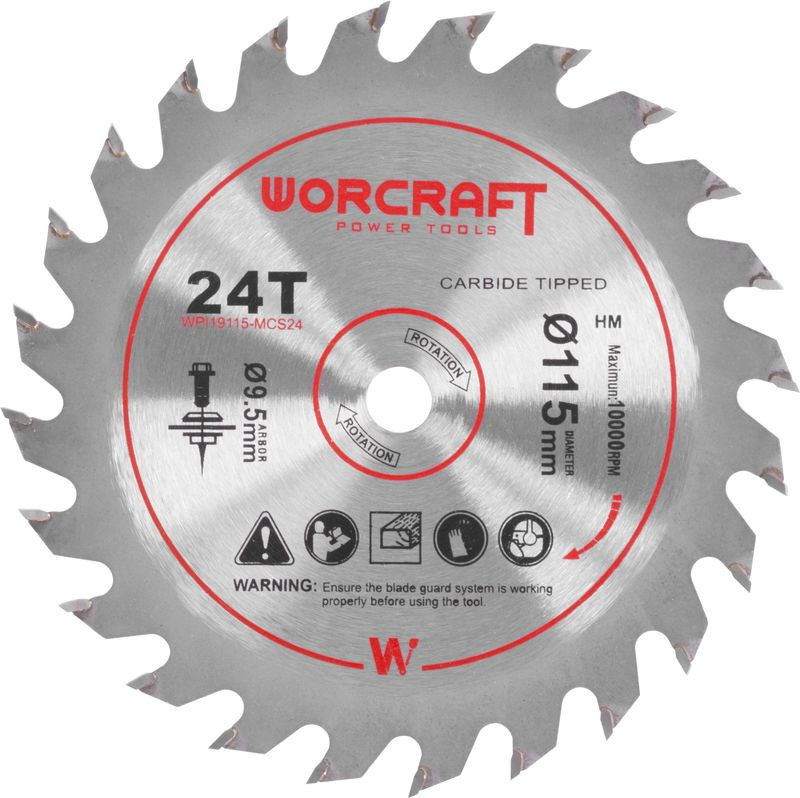 Worcraft vídiás körfűrészlap fához 115 x 9,5 x 24T