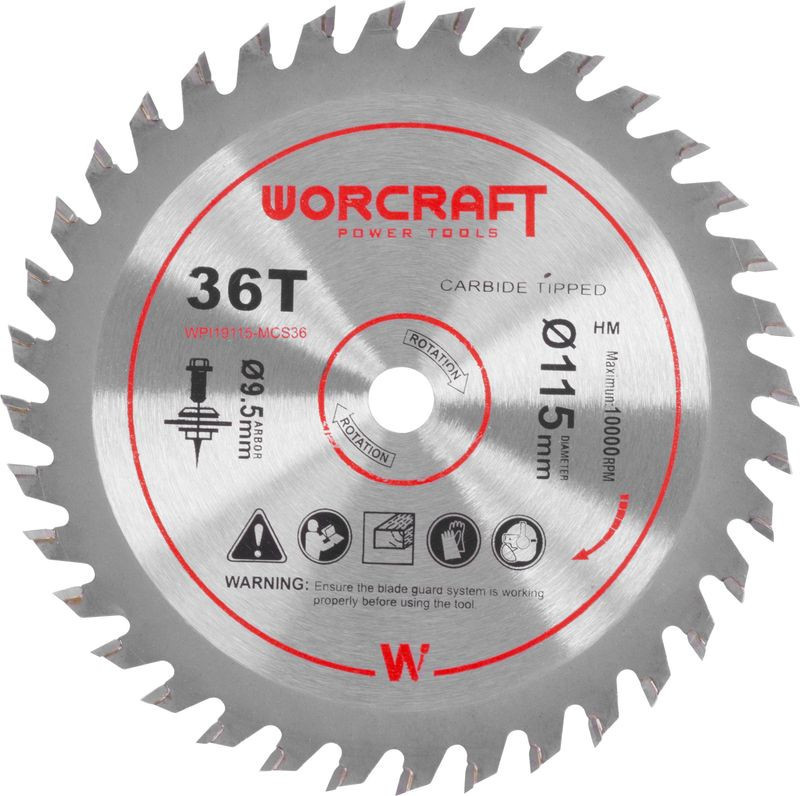 Worcraft vídiás körfűrészlap fához 115 x 9,5 x 36T