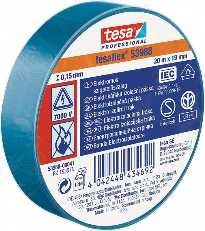 Tesa PRO tesaflex , szigetelőszalag PVC 10 m-es 15 mm, kék színű