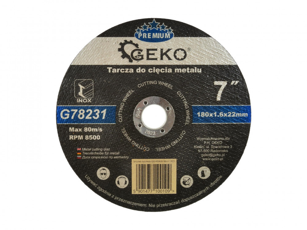 GEKO fémvágó korong 180 x 1,6 x 22,2 mm, inox,