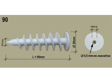 Polisztirol dűbel 90 csavarmenetes 10 cm szigeteléshez